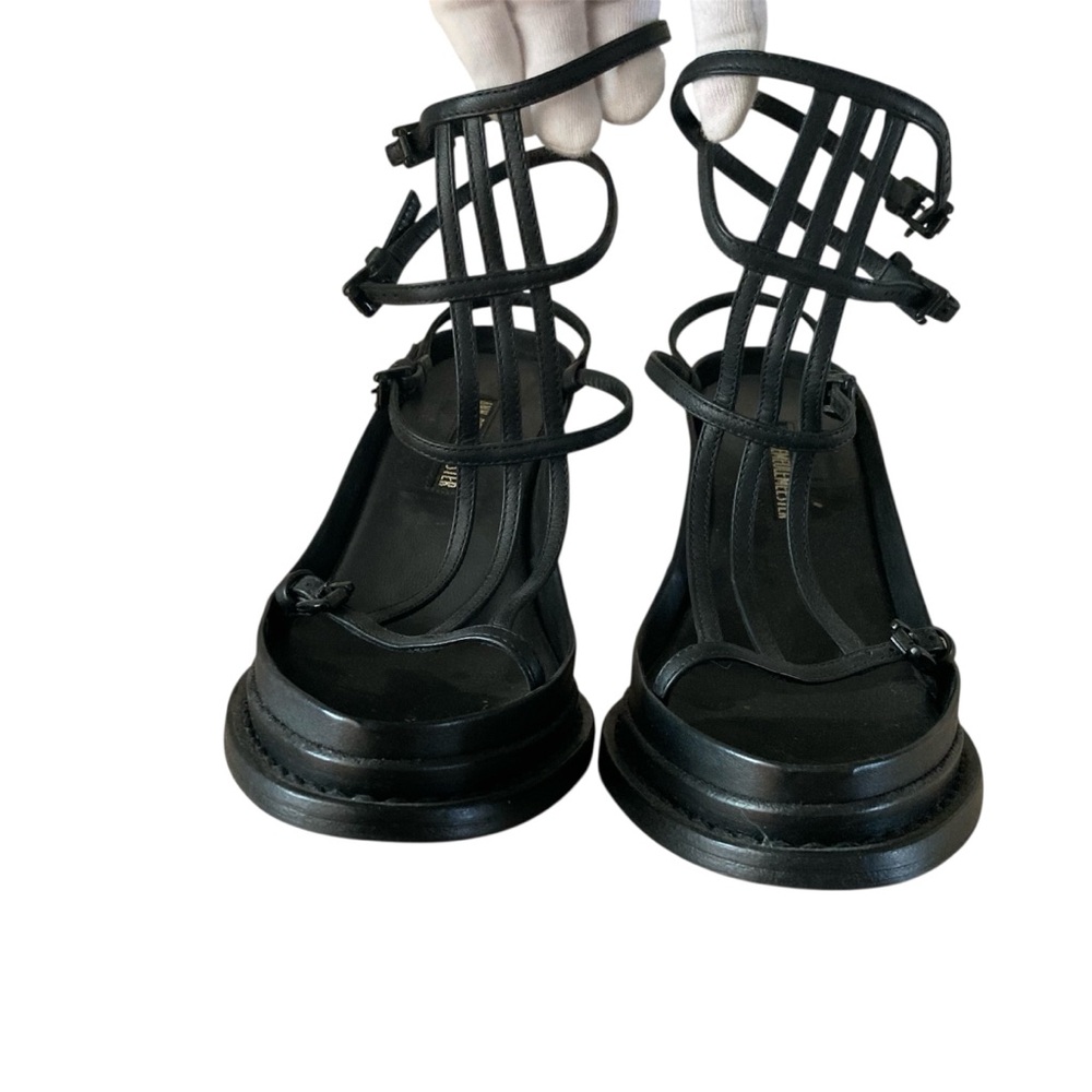 ANN DEMEULEMEESTER | Black Leather Geometric Cage Platform Sandals 37.5